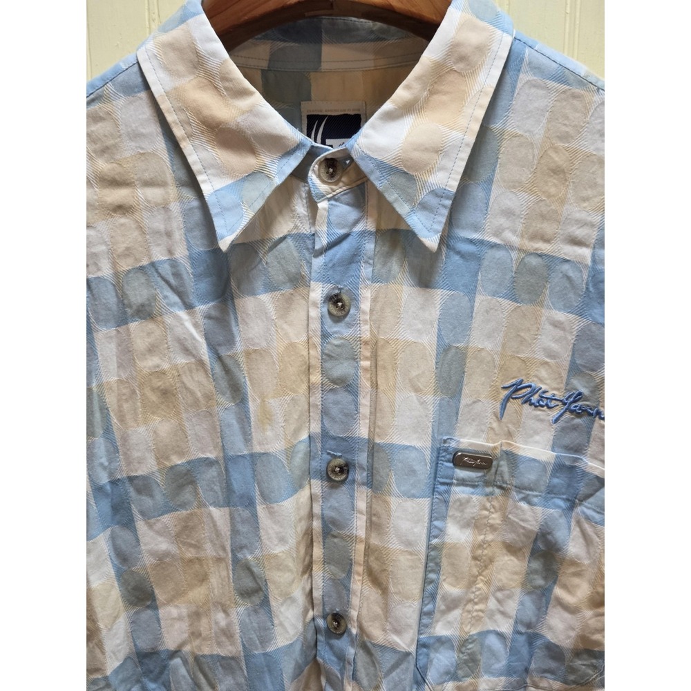 Vintage‎ Phat Farm Shirt Mens XL Blue Beige Check Geometric Hip Hop Y2K 2000s